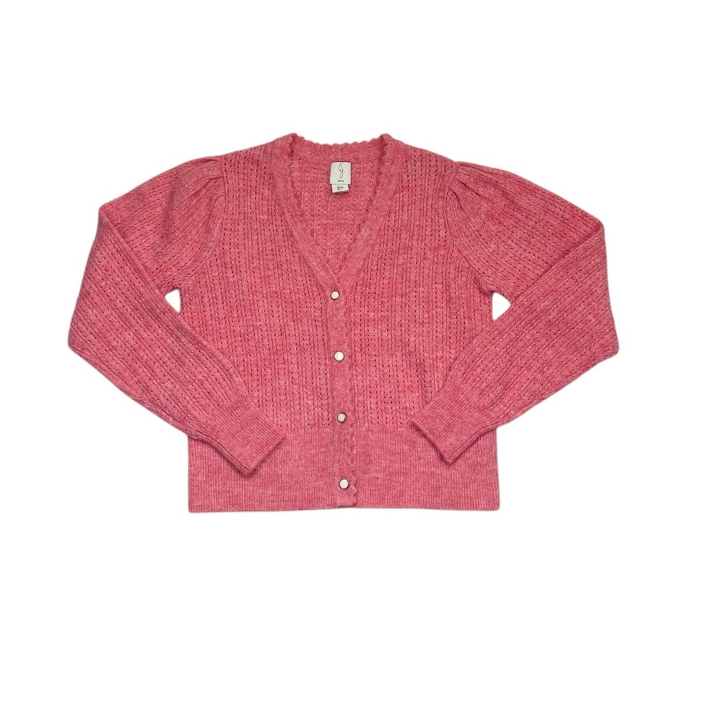 Joie Pointelle Sweetheart Scalloped Coquette Knit Cardigan
